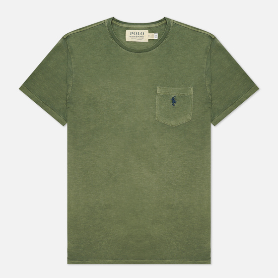 Мужская футболка Polo Ralph Lauren Custom Slim Fit Embroidered Pony Pocket Army Olive