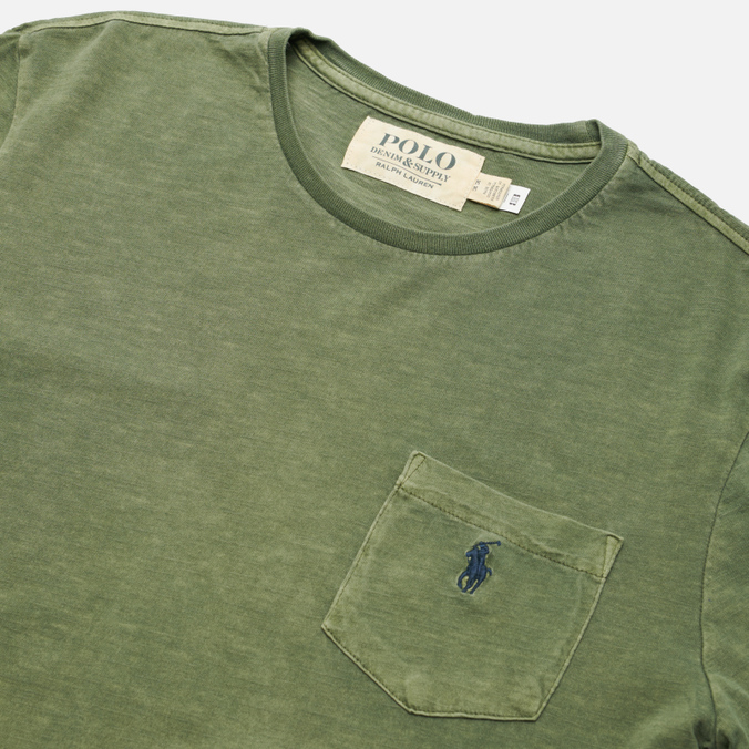 Мужская футболка Polo Ralph Lauren, цвет оливковый, размер S 710-795137-029 Custom Slim Fit Embroidered Pony Pocket - фото 2