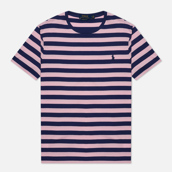 Мужская футболка Polo Ralph Lauren Custom Slim Fit Striped Boathouse Navy/Garden Pink