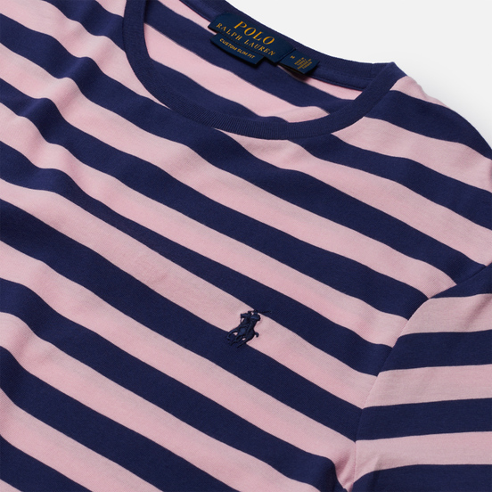 Мужская футболка Polo Ralph Lauren Custom Slim Fit Striped Boathouse Navy/Garden Pink