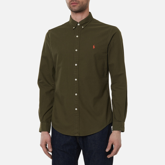 Мужская рубашка Polo Ralph Lauren Slim Fit Garment Dyed Oxford Defender Green