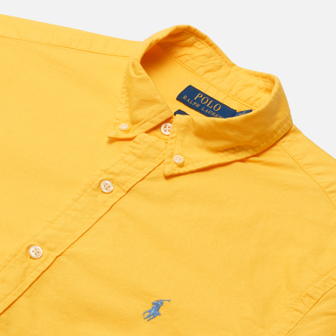 Мужская рубашка Polo Ralph Lauren, цвет жёлтый, размер S 710-804257-028 Slim Fit Garment Dyed Oxford - фото 2