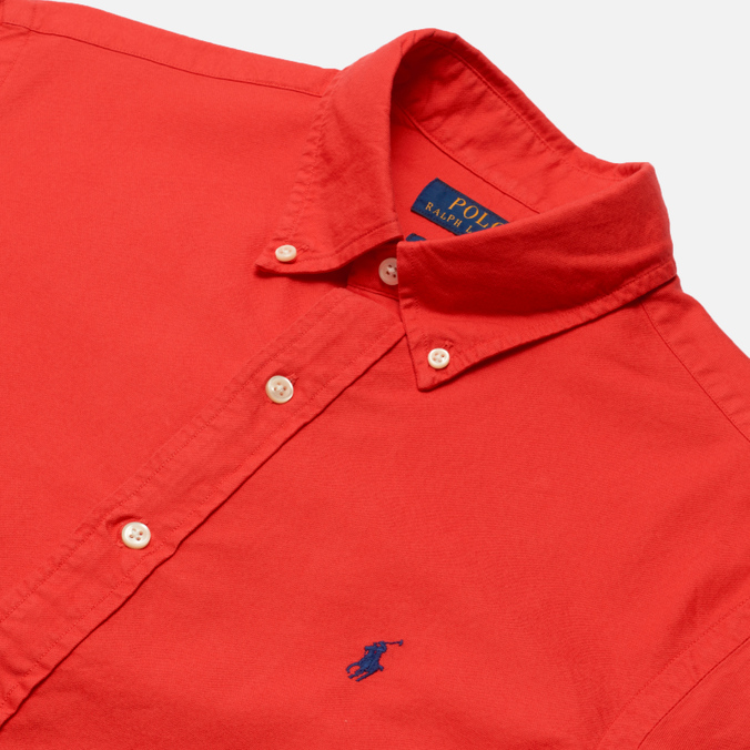 Мужская рубашка Polo Ralph Lauren, цвет красный, размер M 710-805564-025 Custom Fit Garment Dyed Oxford - фото 2