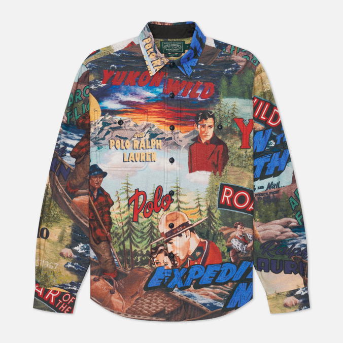 Мужская рубашка Polo Ralph Lauren, цвет комбинированный, размер M 710-815031-001 Printed Flannel Expedition Poster - фото 1