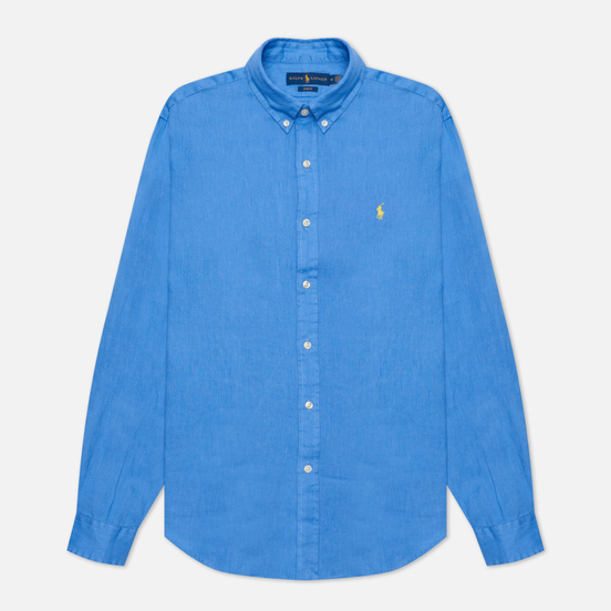 Мужская рубашка Polo Ralph Lauren Slim Fit Piece Dye Linen Harbour Island Blue