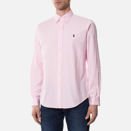 Мужская рубашка Polo Ralph Lauren Custom Fit Washed Pinpoint Oxford Pink/White