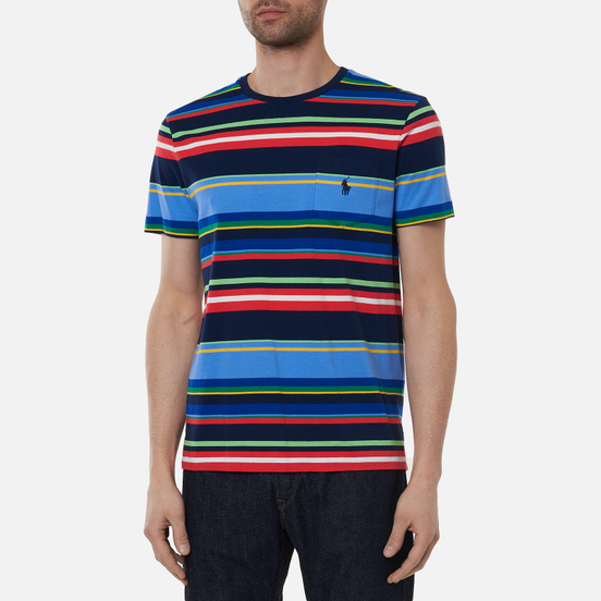 Мужская футболка Polo Ralph Lauren Custom Slim Fit Striped Newport Navy/Multi