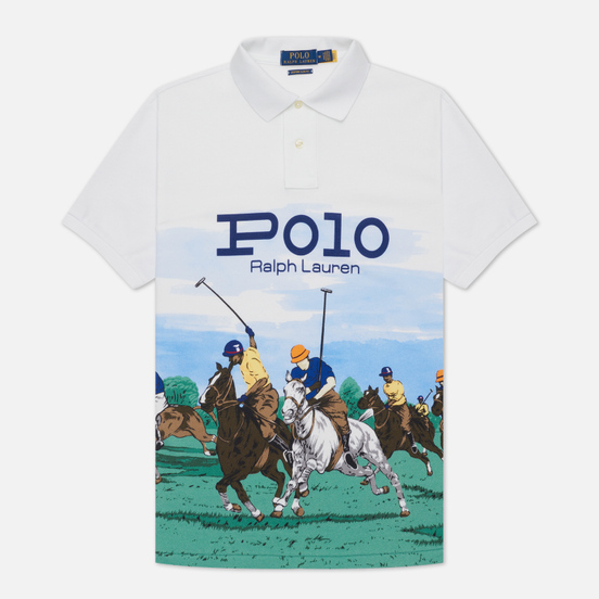 Мужское поло Polo Ralph Lauren Custom Slim Fit Polo Club Scenic White