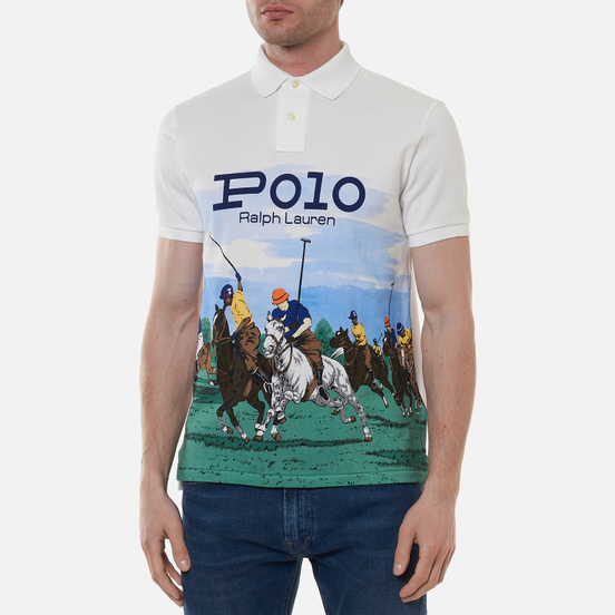 Мужское поло Polo Ralph Lauren Custom Slim Fit Polo Club Scenic White
