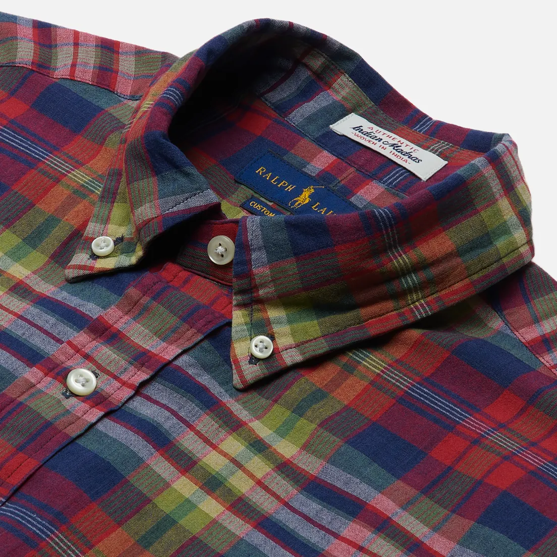 Polo Ralph Lauren Мужская рубашка Custom Fit Indigo Bleeding Madras