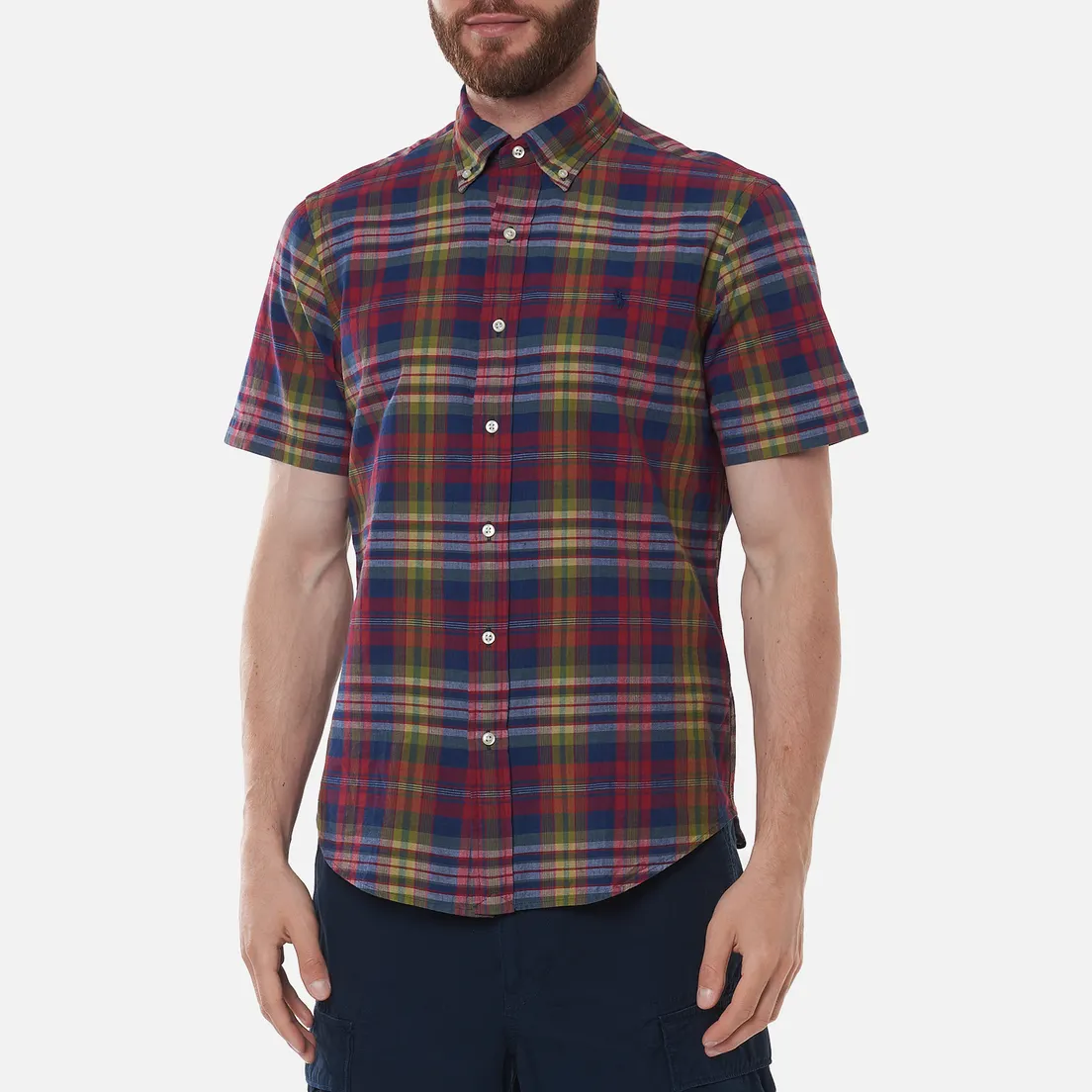 Polo Ralph Lauren Мужская рубашка Custom Fit Indigo Bleeding Madras
