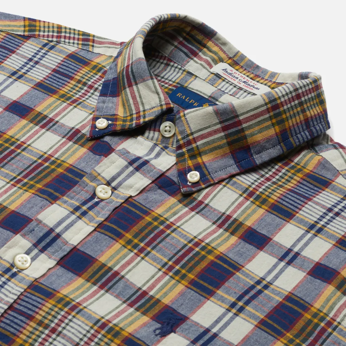 Polo Ralph Lauren Мужская рубашка Custom Fit Indigo Bleeding Madras