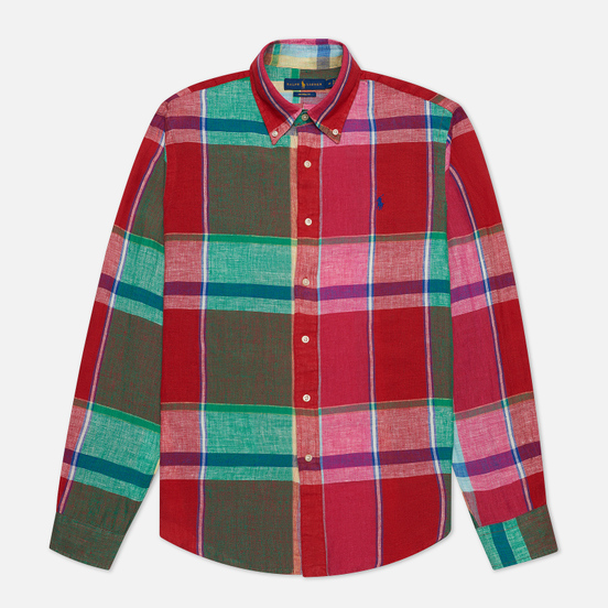 Мужская рубашка Polo Ralph Lauren Linen Plaid Custom Fit Red/Green Multi