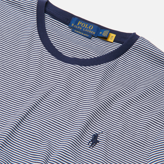 Мужская футболка Polo Ralph Lauren Custom Slim Fit Striped Crew Neck French Navy/White