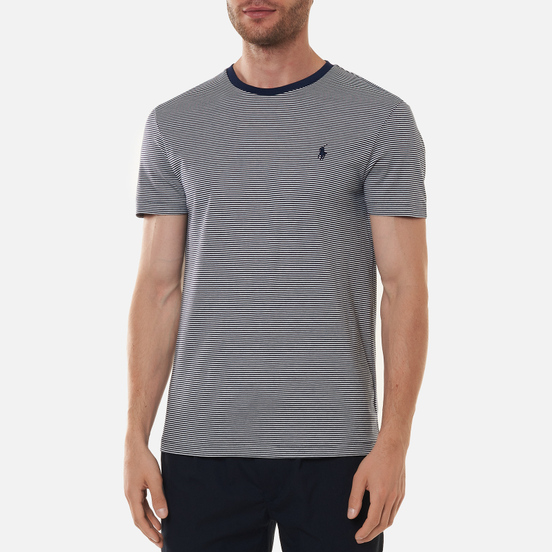 Мужская футболка Polo Ralph Lauren Custom Slim Fit Striped Crew Neck French Navy/White