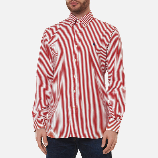 Мужская рубашка Polo Ralph Lauren Custom Fit Button Down Streep Sunrise Red/White
