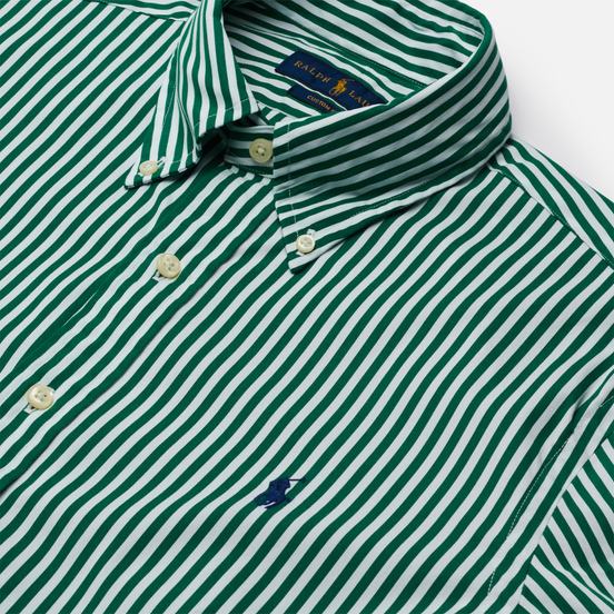Мужская рубашка Polo Ralph Lauren Custom Fit Button Down Streep Athletic Green/White
