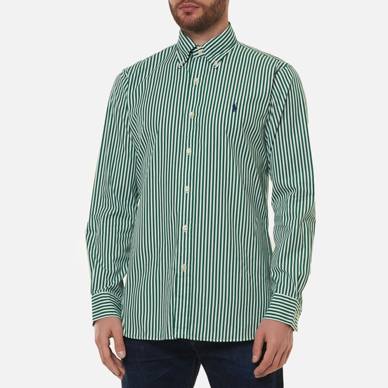 Мужская рубашка Polo Ralph Lauren Custom Fit Button Down Streep Athletic Green/White