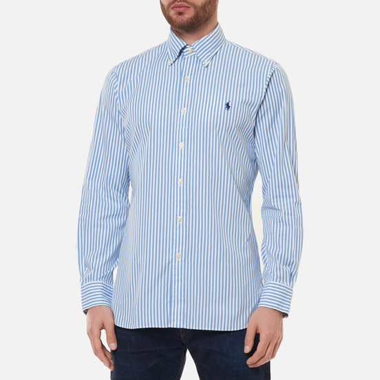 Мужская рубашка Polo Ralph Lauren Custom Fit Button Down Streep Sky Blue/White