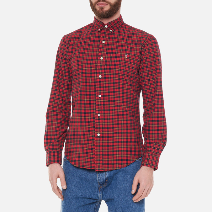 Мужская рубашка Polo Ralph Lauren, цвет красный, размер S 710-853155-002 Slim Fit YD Oxford Plaid - фото 3