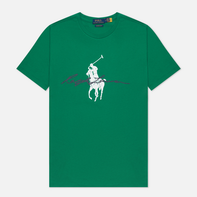 Мужская футболка Polo Ralph Lauren, цвет зелёный, размер M 710-858444-006 Custom Slim Fit Big Pony Script - фото 1