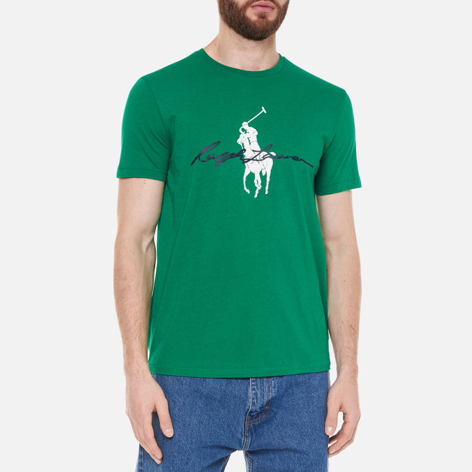 Мужская футболка Polo Ralph Lauren, цвет зелёный, размер M 710-858444-006 Custom Slim Fit Big Pony Script - фото 3