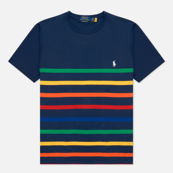 Мужская футболка Polo Ralph Lauren, цвет синий, размер M 710-860413-001 Custom Slim Fit Striped Jersey - фото 1