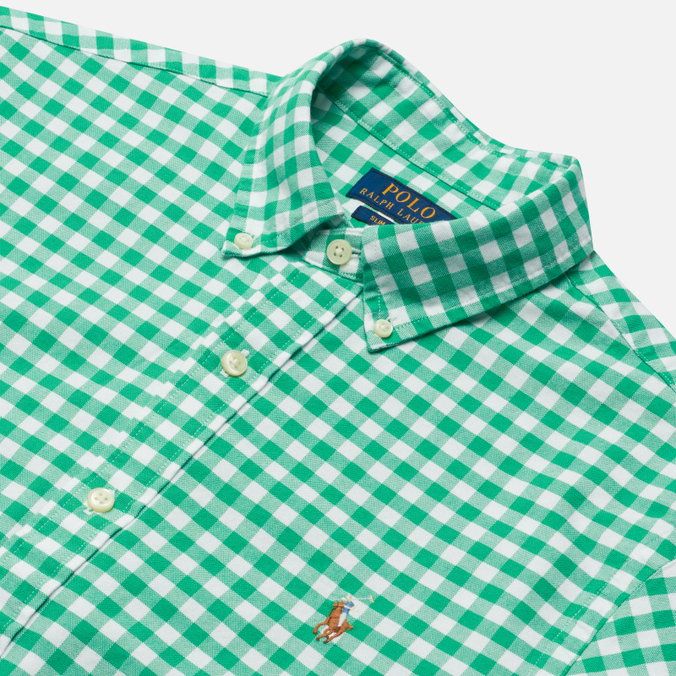 Мужская рубашка Polo Ralph Lauren, цвет зелёный, размер S 710-867338-002 Slim Fit YD Oxford Gingham - фото 2