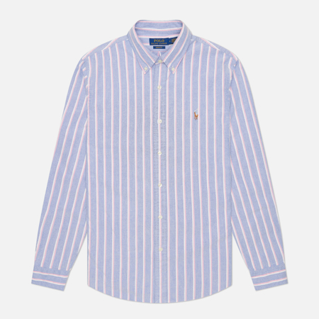 Мужская рубашка Polo Ralph Lauren Classic Oxford Striped Custom Fit, цвет голубой, размер M