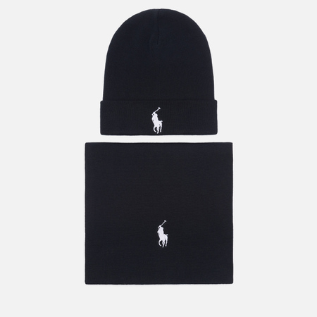 Шапки  Brandshop Подарочный набор Polo Ralph Lauren Embroidered Logo Beanie & Scarf, цвет чёрный