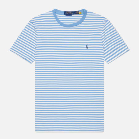 Мужская футболка Polo Ralph Lauren Embroidered Logo Stripe Custom Slim, цвет голубой