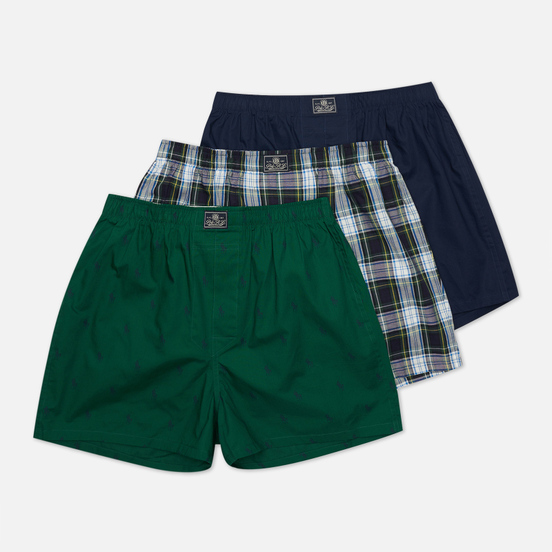 Комплект мужских трусов Polo Ralph Lauren Open Classic Boxer 3-Pack Green All Over Polo Pony/Green Plaid/Navy