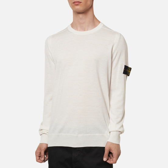 Мужской свитер Stone Island Classic Crew Neck Wool Natural White