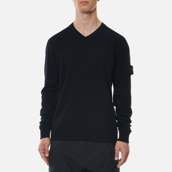 Мужской свитер Stone Island Classic V-Neck Wool Black
