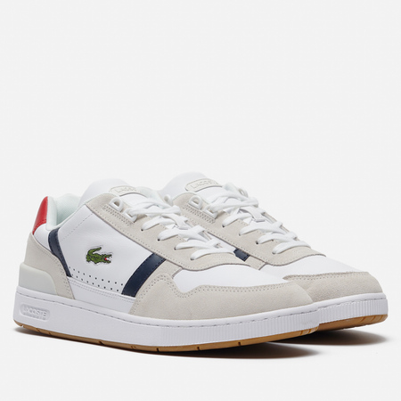 фото Мужские кроссовки lacoste t-clip tricolour leather/suede, цвет белый, размер 46 eu