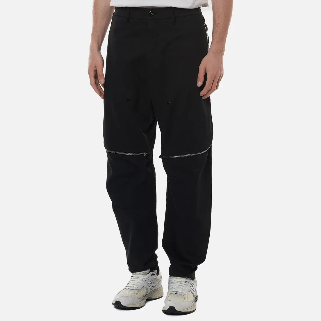 Stone Island Shadow Project Мужские брюки Vent Panel Black Weaved Cotton Satin