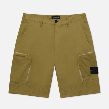 Мужские шорты Stone Island Shadow Project Cargo Black Weaved Cotton Satin, цвет оливковый, размер 44