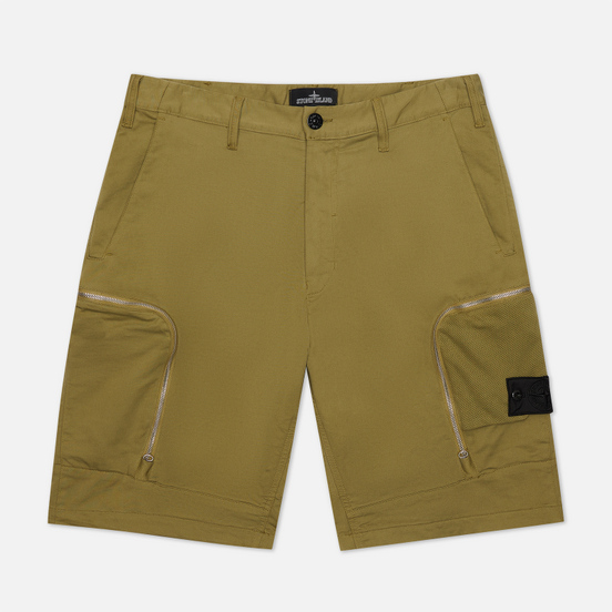Мужские шорты Stone Island Shadow Project Cargo Black Weaved Cotton Satin Olive Green