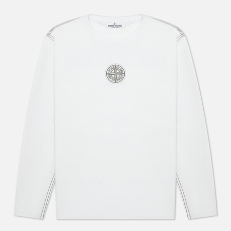 Мужской лонгслив Stone Island Garment Dyed Embroidery Logo, цвет белый, размер XXL