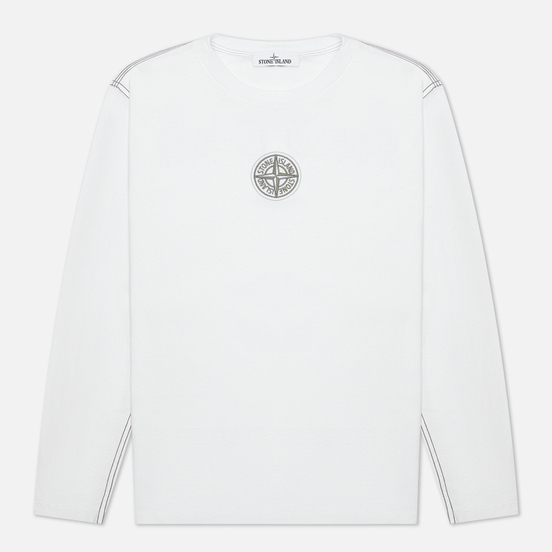 Мужской лонгслив Stone Island Garment Dyed Embroidery Logo White