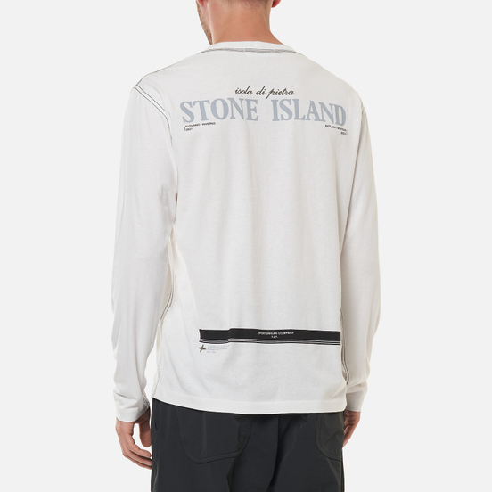 Мужской лонгслив Stone Island Garment Dyed Embroidery Logo White