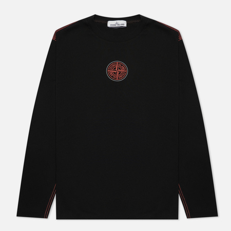 Мужской лонгслив Stone Island Garment Dyed Embroidery Logo, цвет чёрный, размер S