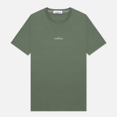 Мужская футболка Stone Island Mixed Media Two Print Slim Fit, цвет оливковый, размер S