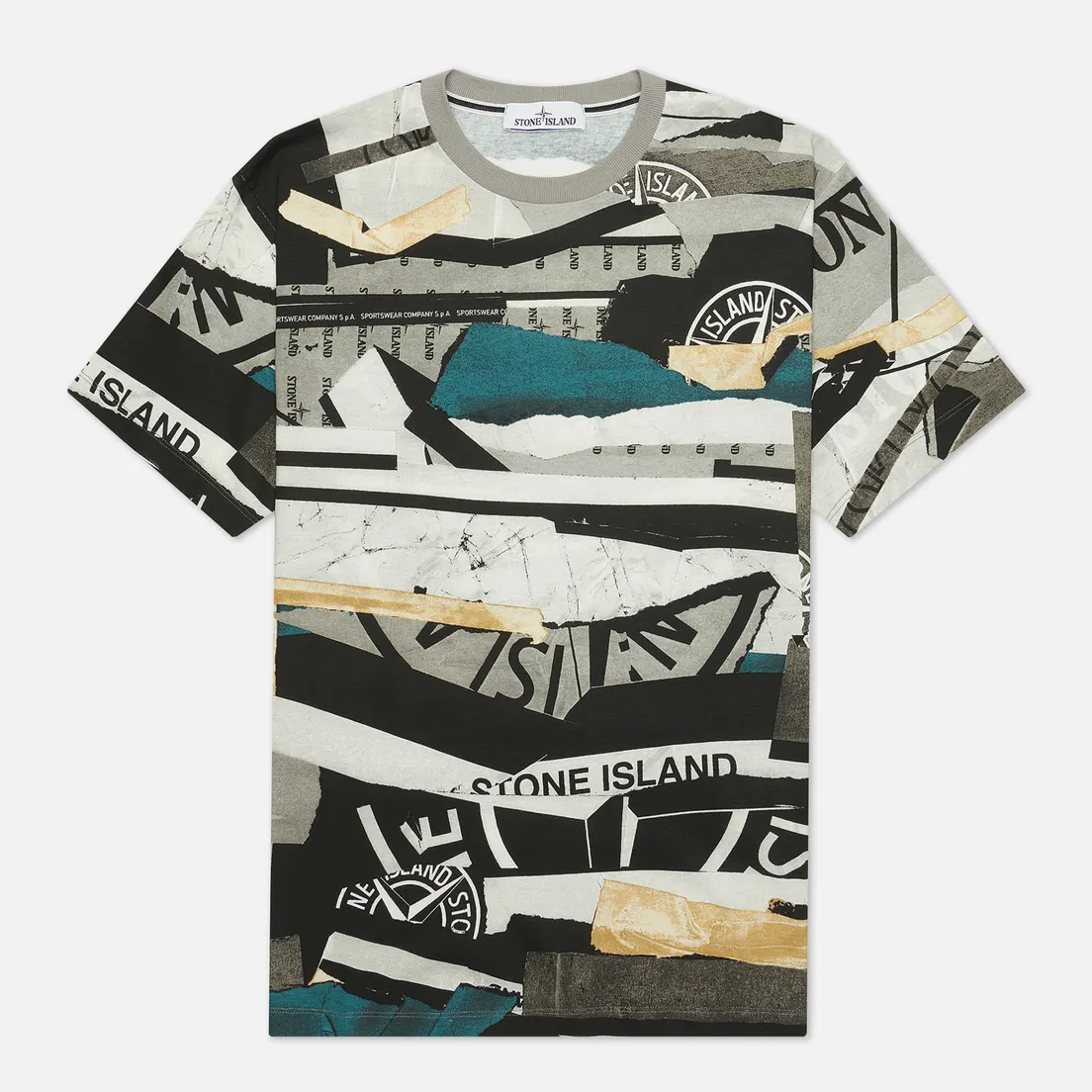 Stone Island Мужская футболка Mixed Media All Over Print Slim Fit