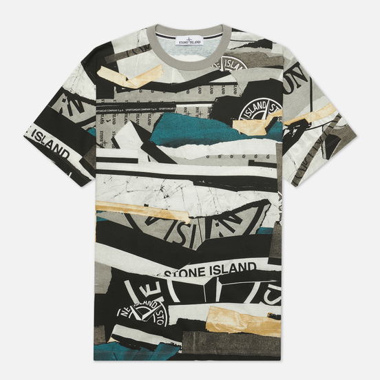 Мужская футболка Stone Island Mixed Media All Over Print Slim Fit Cobalt Blue