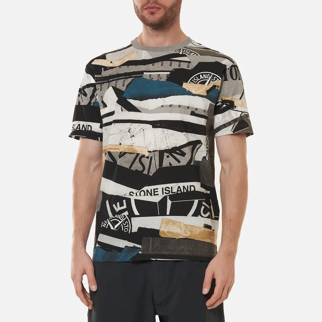 Stone Island Мужская футболка Mixed Media All Over Print Slim Fit