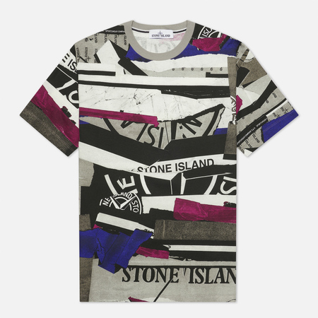 Мужская футболка Stone Island Mixed Media All Over Print Slim Fit, цвет фиолетовый, размер L