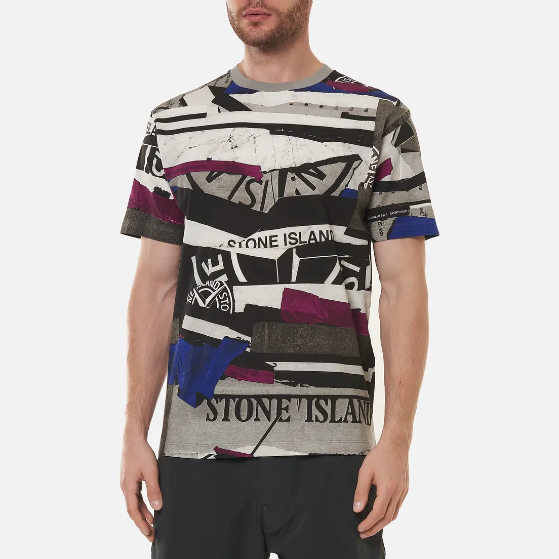 Stone Island Мужская футболка Mixed Media All Over Print Slim Fit