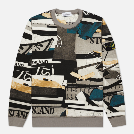 Мужская толстовка Stone Island Mixed Media All Over Print Cobalt Blue