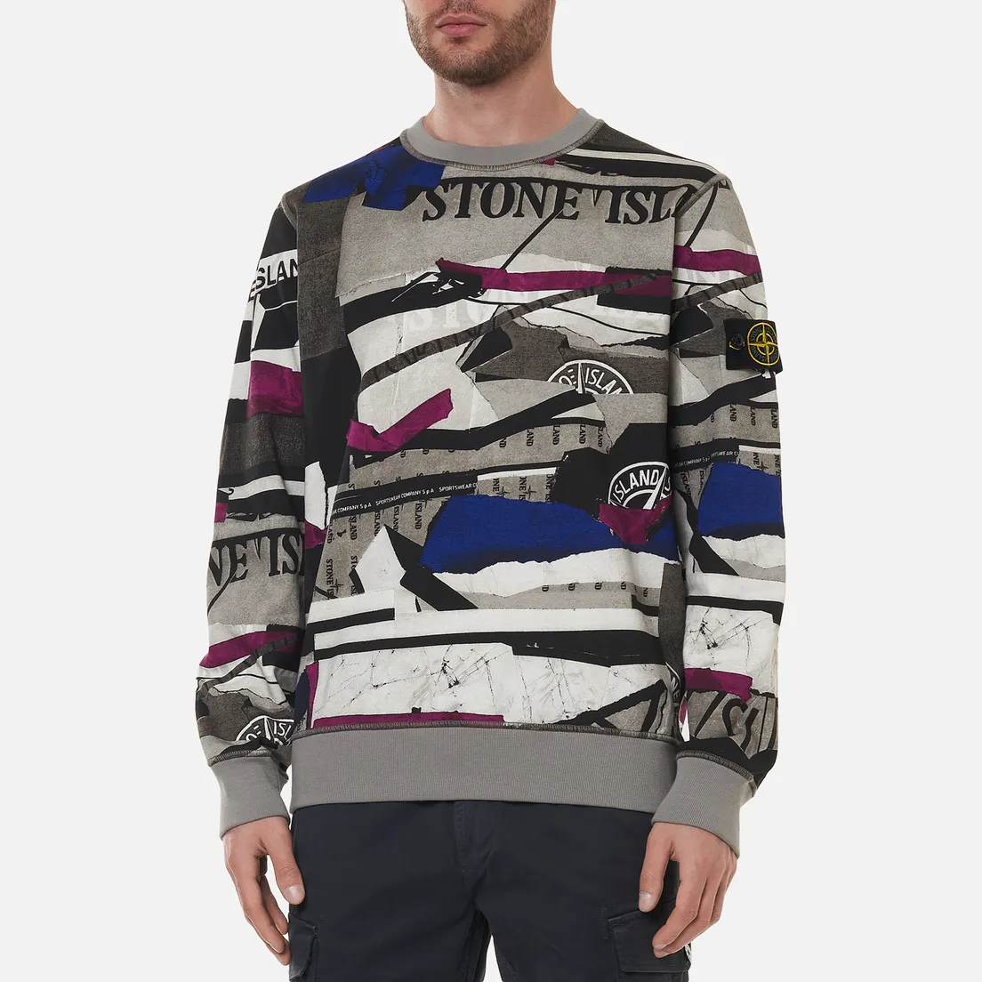 Stone Island Мужская толстовка Mixed Media All Over Print